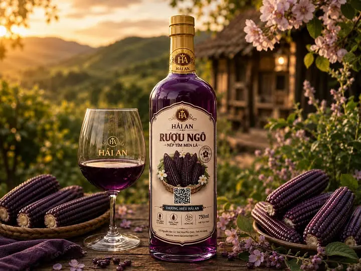 Rượu Ngô Nếp Tím Men Lá Hải An 750ml